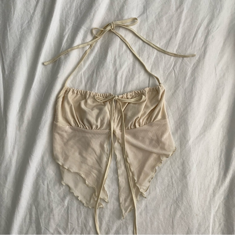 SHEIN Ruched Mesh Flyaway Halter Top